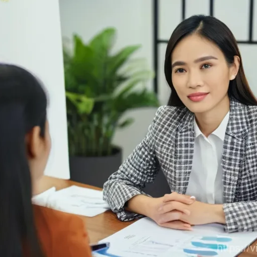 변리사 실무에서의 커뮤니케이션 전략 - **Prompt:** A warm and inviting scene inside a modern, tastefully decorated law office in Ho Chi Min...