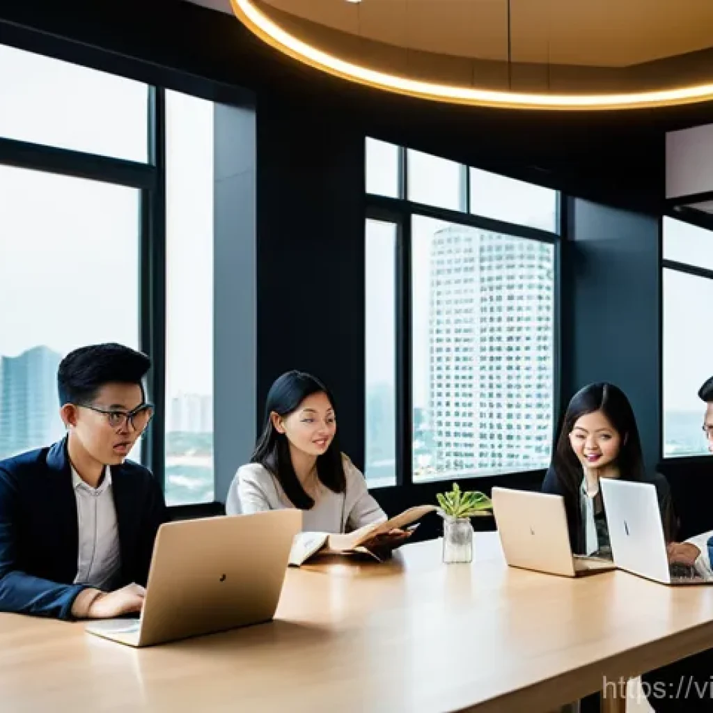 변리사로 이직 후 생활 - **Prompt:** A group of diverse young Vietnamese professionals, dressed in smart business casual atti...