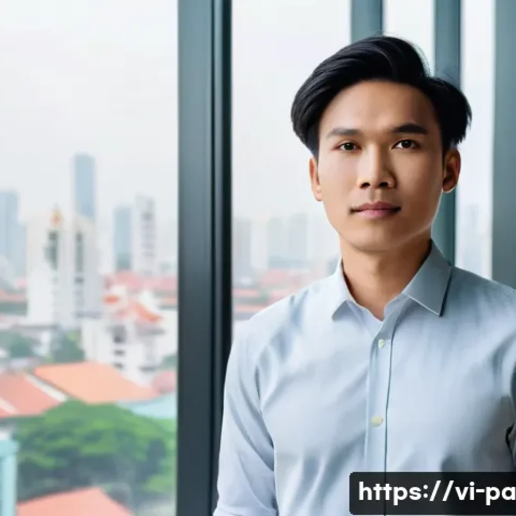 변리사와 데이터 보호 관련 업무 - **Prompt:** "A young Vietnamese entrepreneur, gender-neutral, stands confidently in a brightly lit, ...