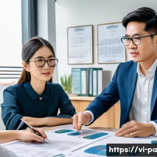 Home 29 변리사와 창업 생태계 - A professional Vietnamese intellectual property lawyer in a modern office environment, advising a di...