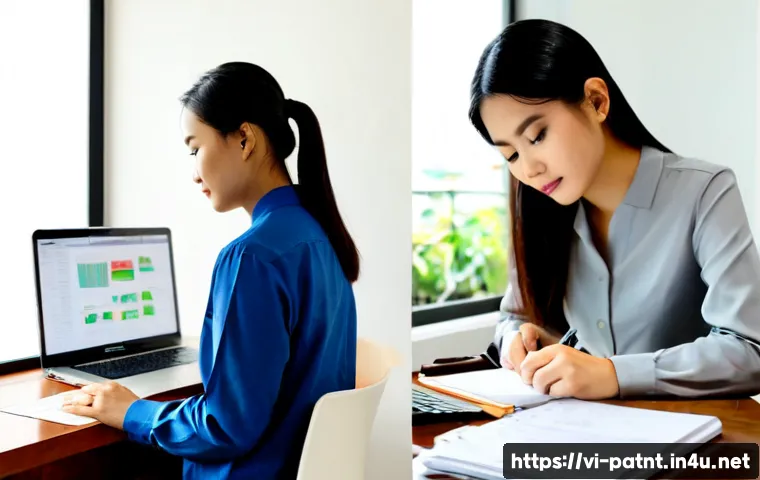Home 17 변리사와 프리랜서 직무 - Photorealistic split-scene comparison: a Vietnamese patent attorney in a polished Ho Chi Minh City o...